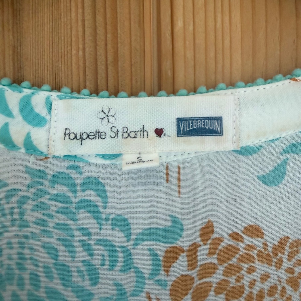 Poupette St Barth Floral PomPom Button Down Sleeveless Maxi Dress Size Small - Picture 7 of 12